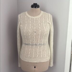 Ann Taylor Cream Cable Knit Crew Neck Sweater